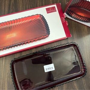 NWT in Box Vintage 90s Mikasa Holiday Flair Red Japanese Glass Ribbed Tray ❤️